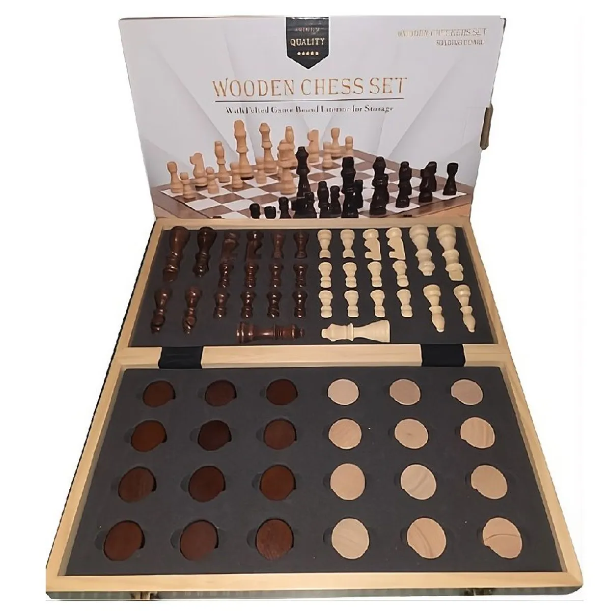 GENERICO - Juego De Ajedrez Profesional Grande De Madera Nogal 2 En 1