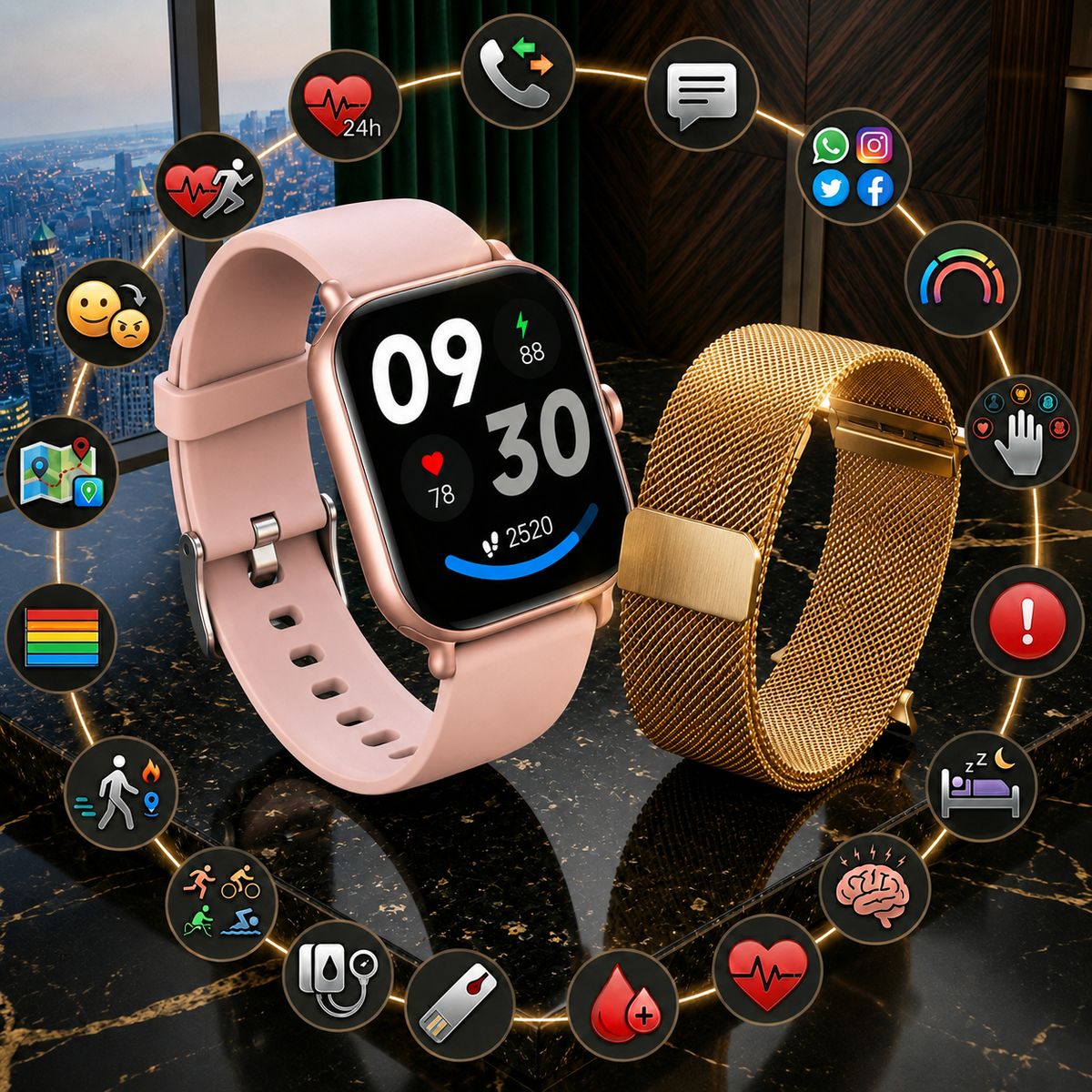 FEEL THE POWER - Smartwatch Mujer 100+ Funciones Sporthealth