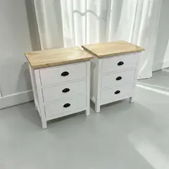 MGR MUEBLES - SET VELADORES REGATTA BLANCO CUBIERTA NATURAL