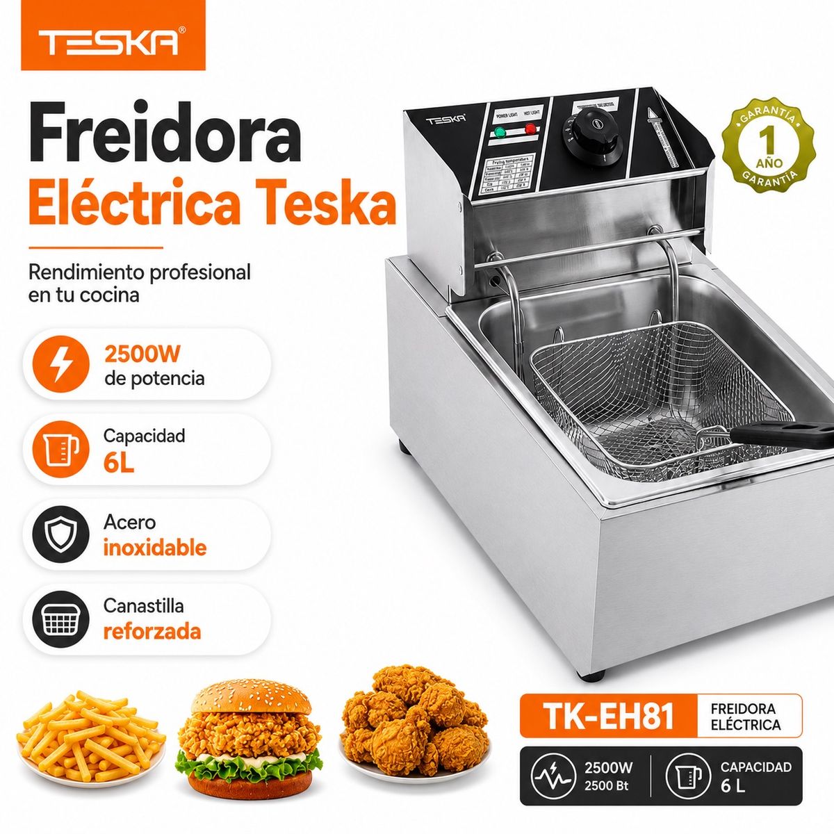 DOPA - Freidora Eléctrica Industrial Teska 6l Acero Inox 2500w
