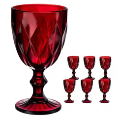 GENERICO - Set x6 Copas Labradas de Vidrio 300ml Roja