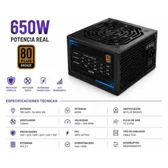 GENERICO - Fuente De Poder 650w 80 Plus Bronze Atx 2.1 Apfc Para Pc Gamer 4 Pcie 8 Sata Ventilador 120mm