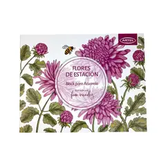 ARTEL - Block Para Acuarela 12 Ilustraciones Flores De Estación