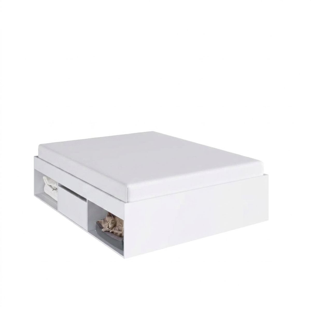 BE DESIGN - Cama Multifuncional 2 Plazas Pets Blanca Con Cajones