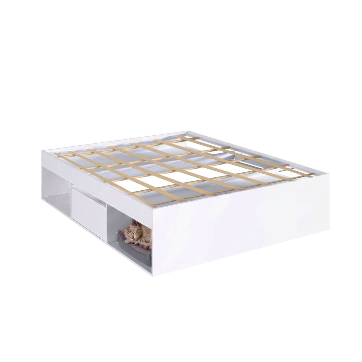 BE DESIGN - Cama Multifuncional 2 Plazas Pets Blanca Con Cajones