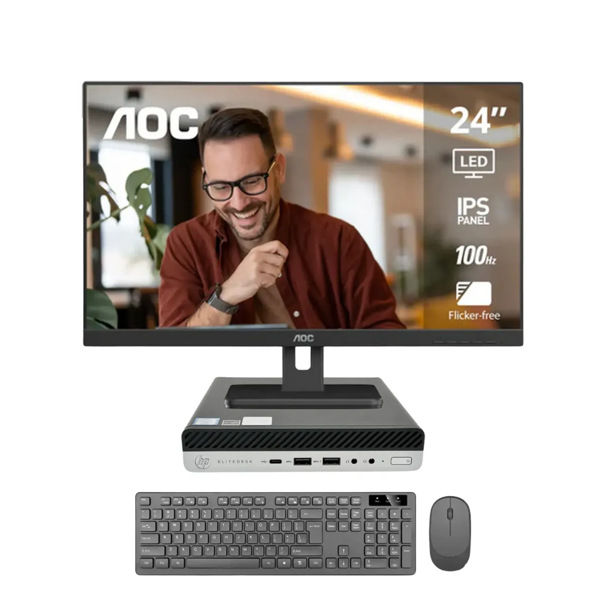 HP - Kit Avanzado Pc HP elitedesk 600 g5 16 GB 480 GB SSD + Monitor 24 + Teclado y mouse inalámbrico