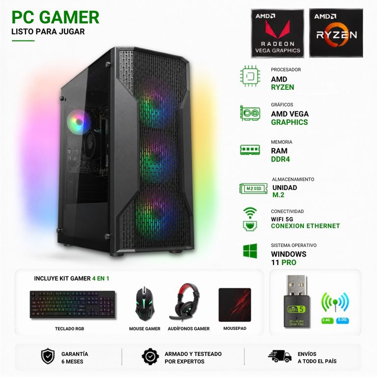 Pc Gamer Amd Ryzen 7 5700G -16GB - Vega 8 - 1TB - MX110.