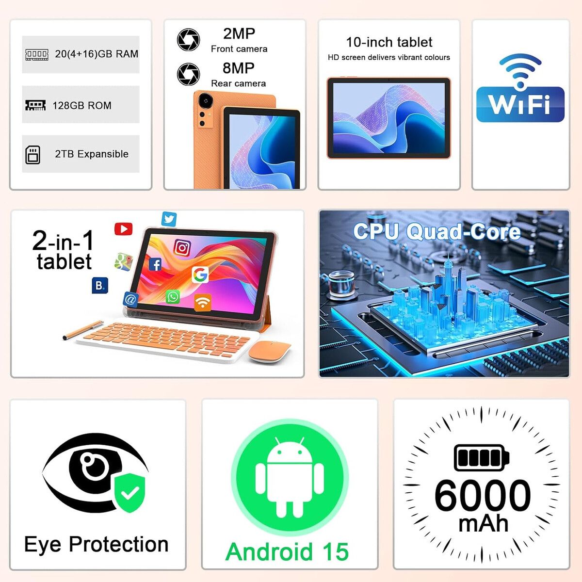 GENERICO - Tablet CUPEISI Android 15 10 20GB RAM 128GB ROM 2TB