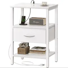 SIMPEL HOME - Velador Con Puerto Usb Y Tomacorrientes Simpel Mesa Noche Mate Blanco