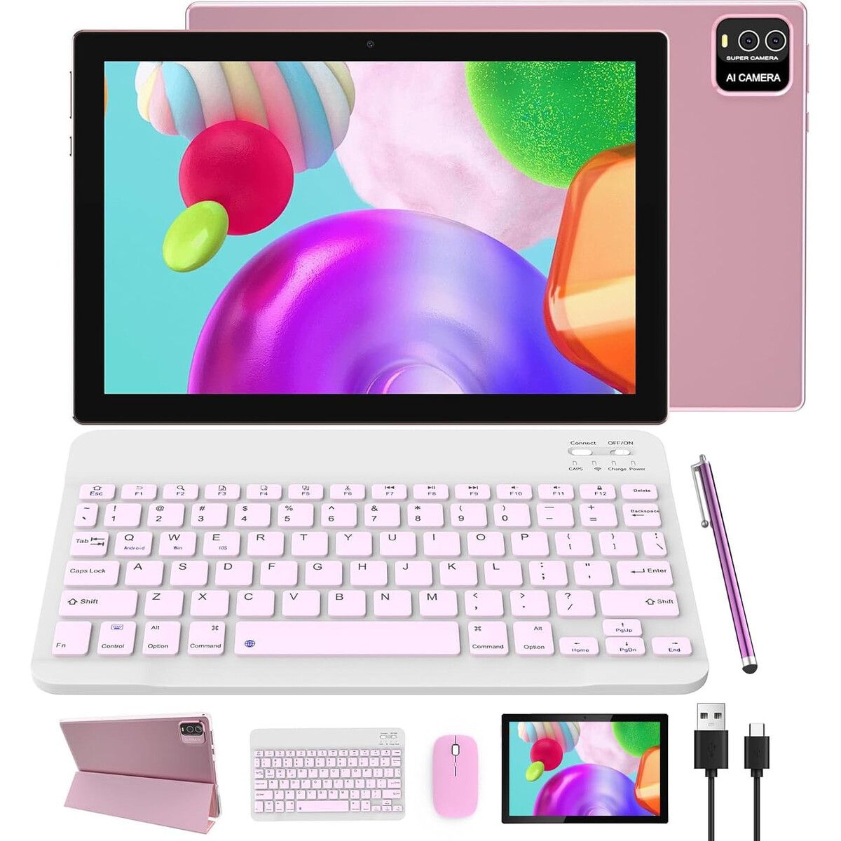 GENERICO - Tablet 2 en 1 ATOZEE ATCP206IN1 10.1 8GB 64GB Android 15 Rosado