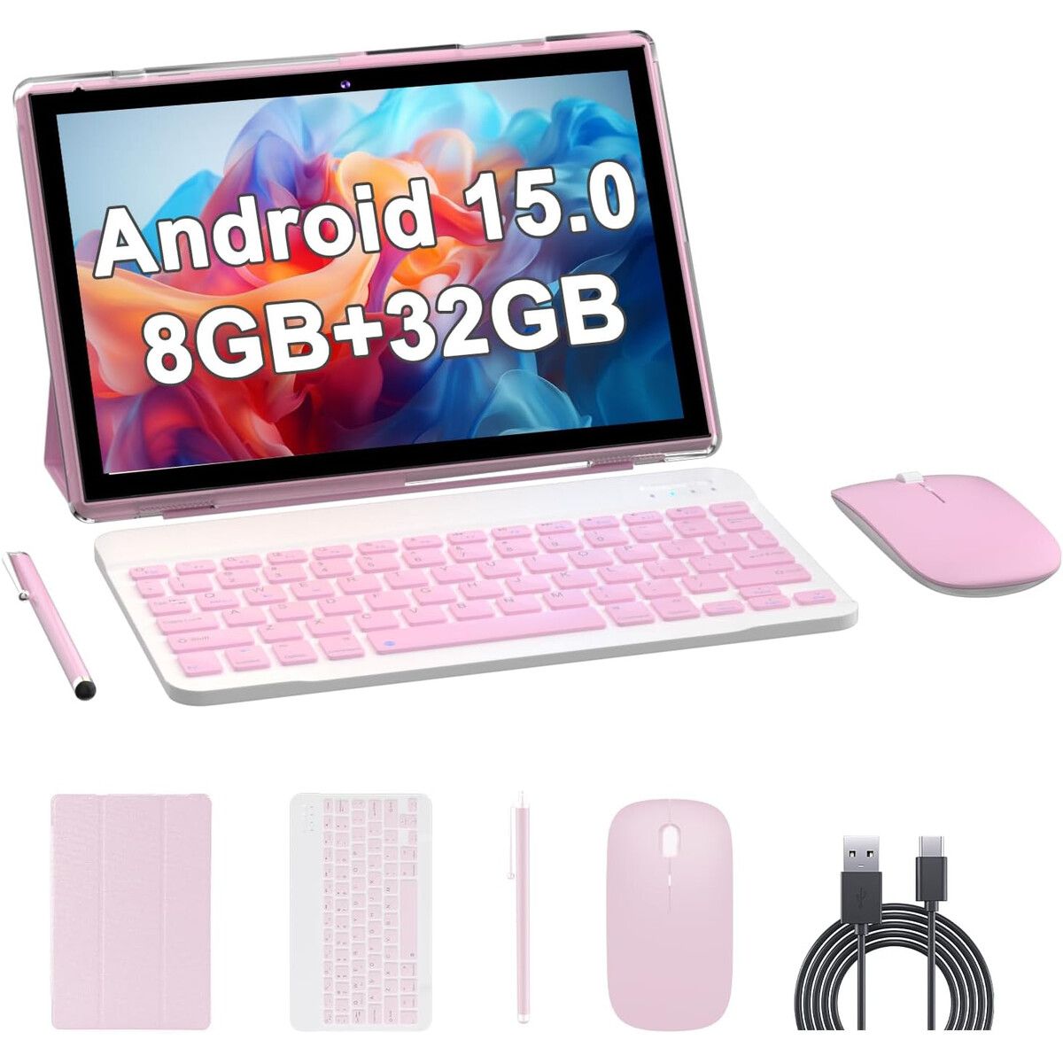 GENERICO - Tablet RUIQIAI 10.1 Android 15 8GB 32GB Teclado Rosa