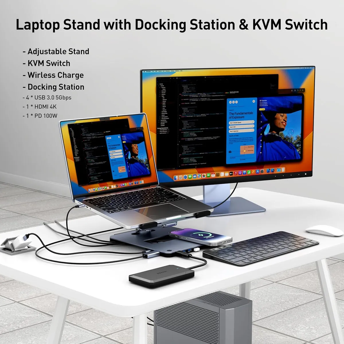 GENERICO - Soporte para Laptop BENFEI con Docking USB C 6en1 y Carga 15W