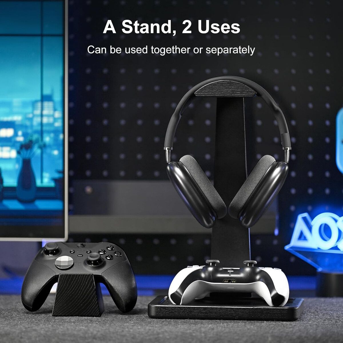 GENERICO - Soporte para Auriculares Gamer UPERGO VD4B Madera Maciza Controlador