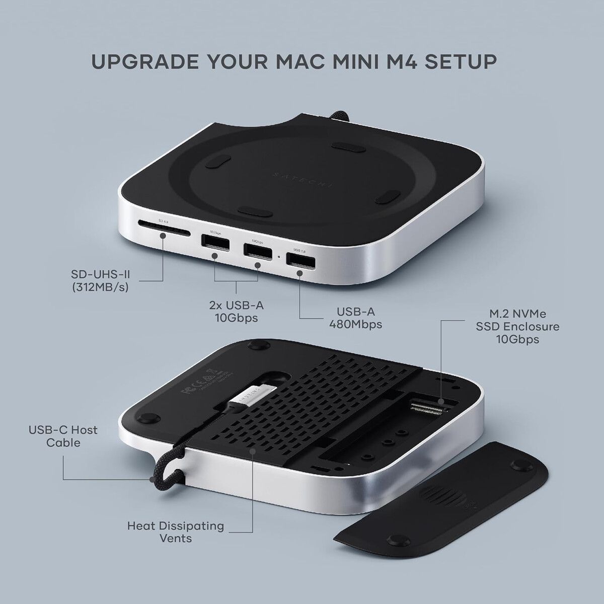 SATECHI - Hub Satechi Mac Mini M4 Soporte NVMe SSD 4TB USB 3.2