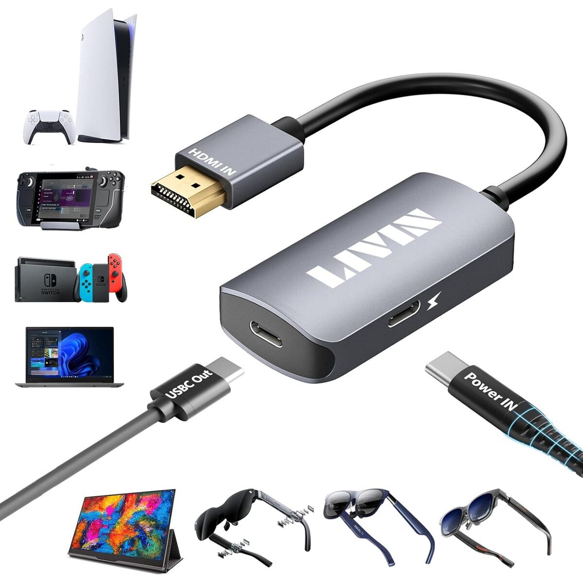 LIVIN - Adaptador HDMI a USB C LIVIN 4K60Hz Gafas AR