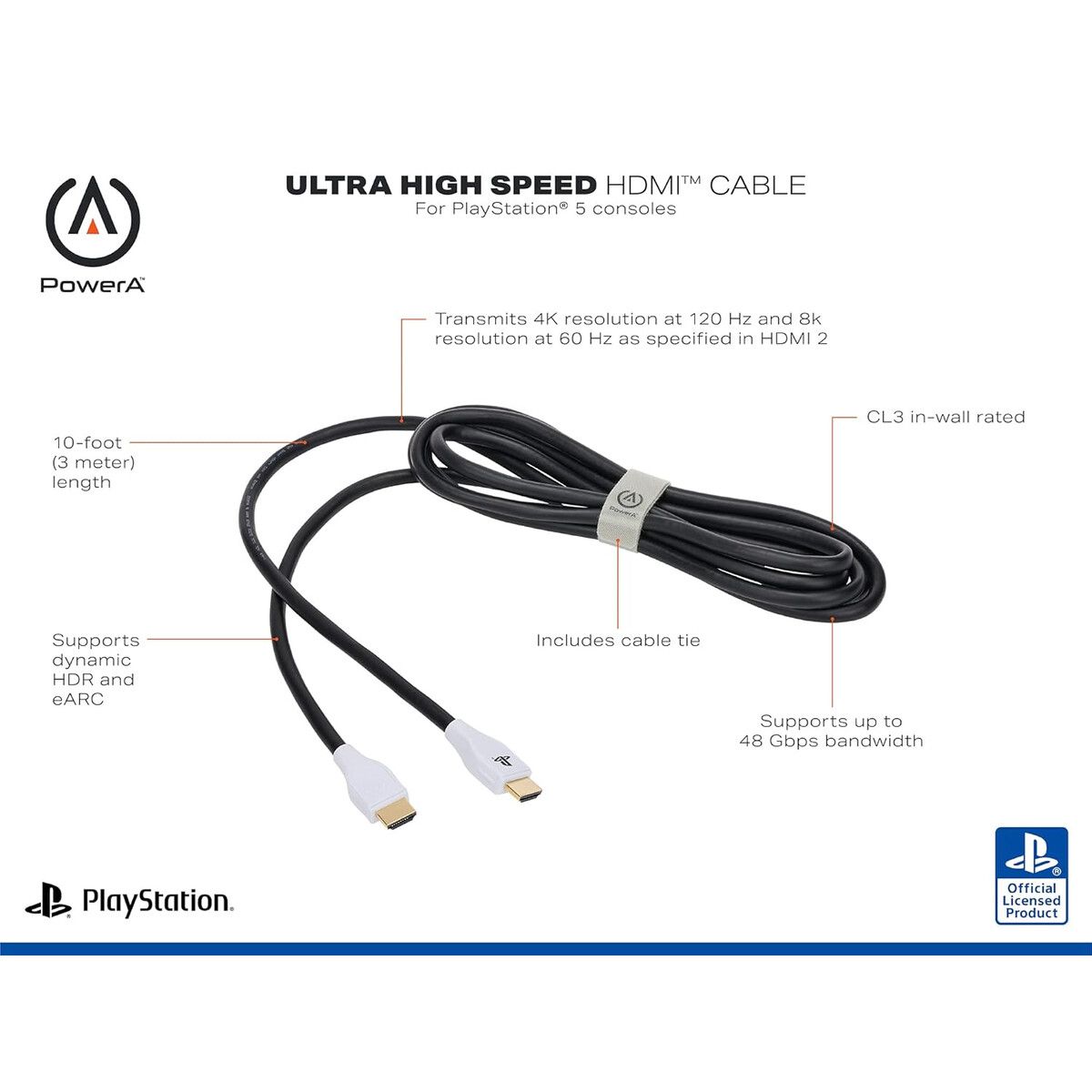 POWERA - Cable HDMI PowerA Ultra High Speed 3m 4K 120Hz PS5