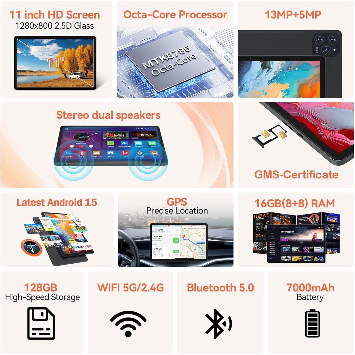 GENERICO - Tablet VOZIZOV D126 11 Android 15 16GB 128GB Octa Core