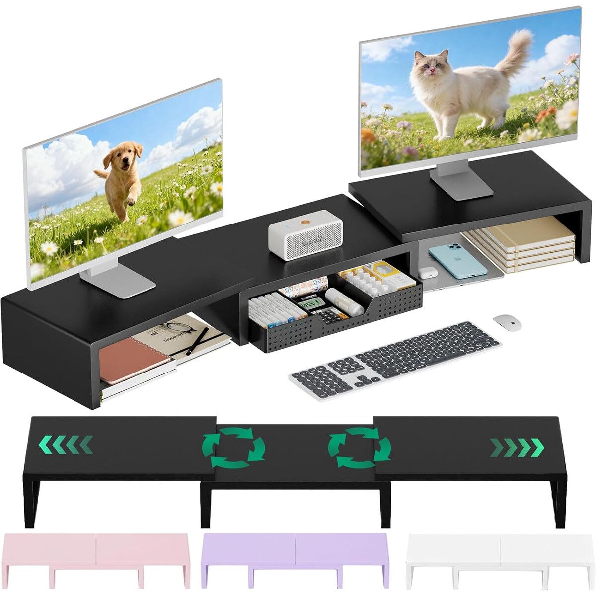 GENERICO - Soporte para dos monitores OPNICE negro con organizador