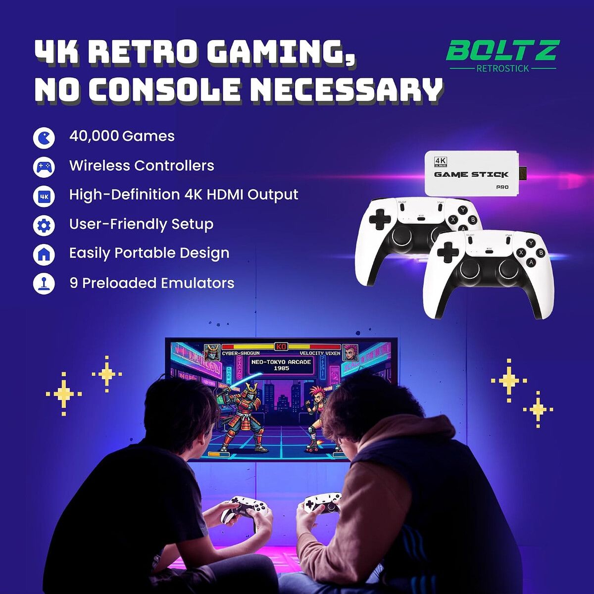 GENERICO - Consola Game Stick Boltz Retro 4K 40000 juegos 128GB 2 controles