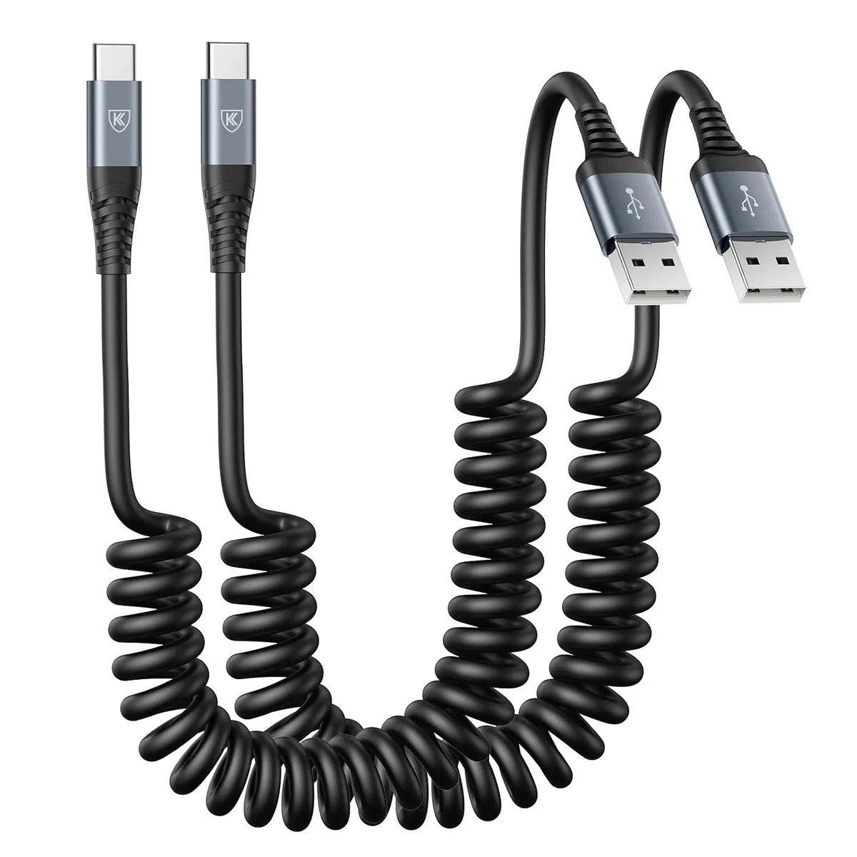 GENERICO - Cable USB Type C KIYODA 3ft espiral 2 unidades 3A 480Mbps