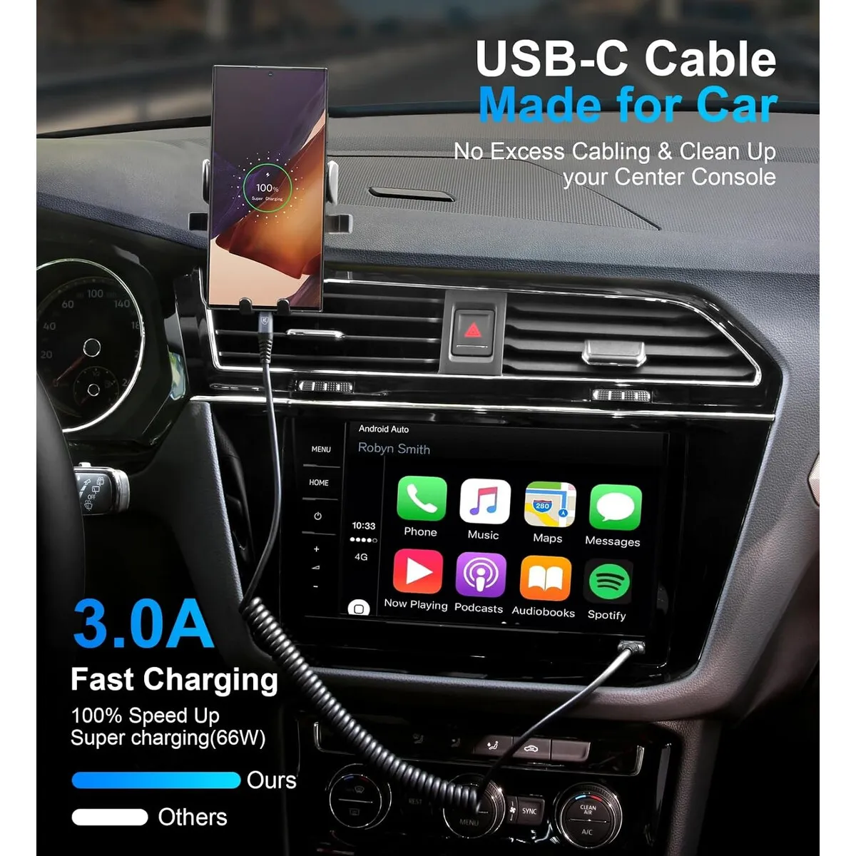 GENERICO - Cable USB Type C KIYODA 3ft espiral 2 unidades 3A 480Mbps