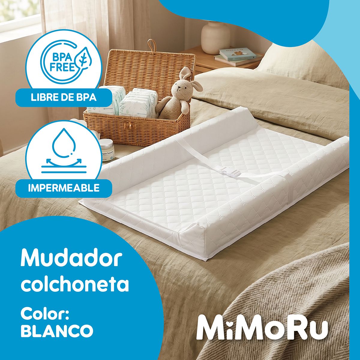 MIMORU - Mudador De Bebe Anatomico Horizontal Mimoru Ergonomico Impermeable Color Blanco