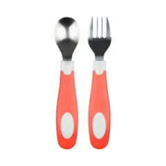 DR BROWNS - Set Tenedor y Cuchara agarre suave 12M+ Coral Blanco Dr. Brown´s
