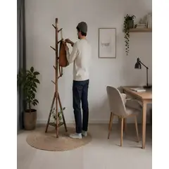 MYLHOGAR - Perchero de Pie en Madera de Fresno Estilo Nórdico y Funcional
