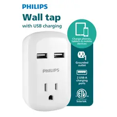 PHILIPS - Enchufe 1 Salida 2 Puertos USB 1875W 125V