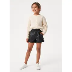 KIBOU - Short Ecocuero Niña Cuerina Efecto Cuero Negro Moda