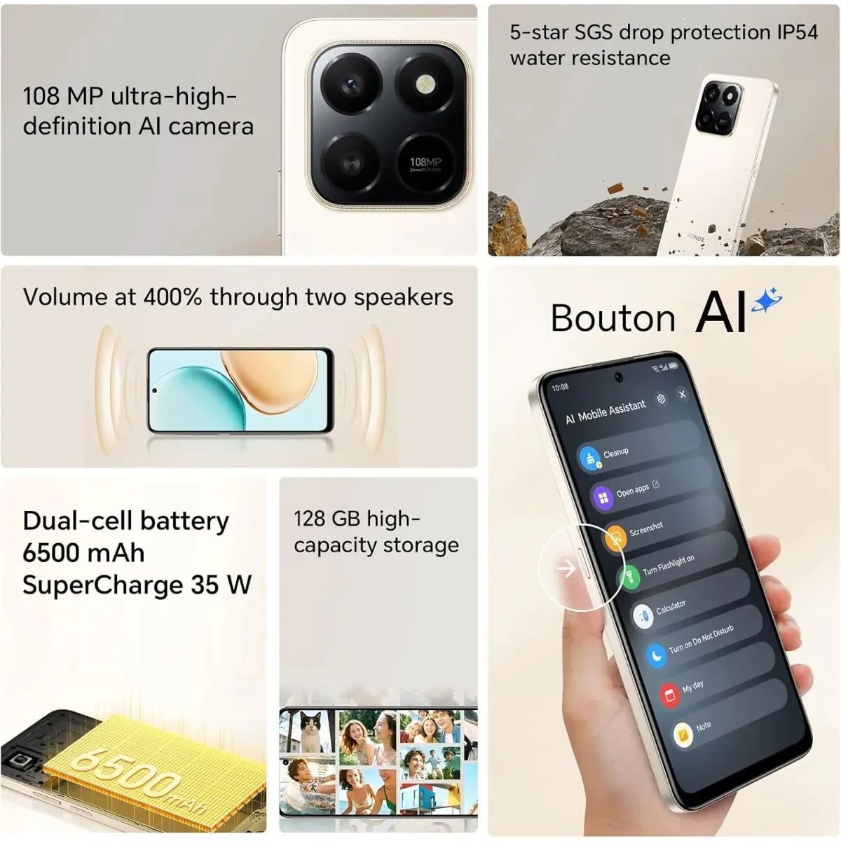 HONOR - Smartphone HONOR 400 Smart 4G 6GB 128GB Dual SIM Dorado LGN-LX1