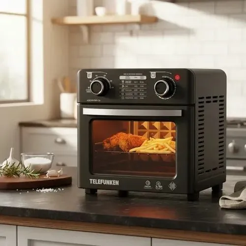 Horno y Freidora De Aire 12 Litros 3 en 1 Fríe Hornea y Tuesta Modelo AEROFRYER 120 Marca Telekunken