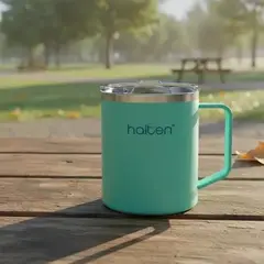 HALTEN - Termo Mug Cafe 450 ml Acero Inoxidable y Recubrimiento Plastico Modelo Funny Marca Verde