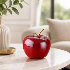 MP - Manzana Decorativa de Cerámica Roja con Tallo Dorado para Hogar y Centro de Mesa