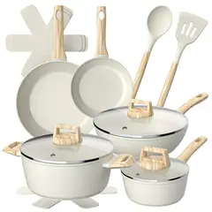 MOON - Batería Cocina 14 Piezas Aluminio Antiadherente Flow Crema