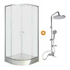 DOER - Combo Cabina Elegance 90x90 Curva + Columna de Ducha 3 Funciones