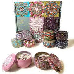 POLASUP - Set 12 Velas Lata De Regalo Para Velas Aromáticas Artísticas Flores secas en el interior