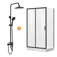 DOER - Combo Cabina Rectangular 120x90 + Columna de Ducha Negra 3 Funciones