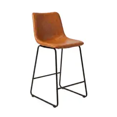 VENHOOUSE - Taburete Piso Bar Silla Alta Metal Cuero Respaldo Cocina Burgos Caramelo
