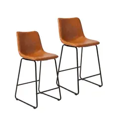 VENHOOUSE - Pack 2 Taburetes Pisos Bar Sillas Altas Metal Cuero Respaldo Cocina Burgos Caramelo