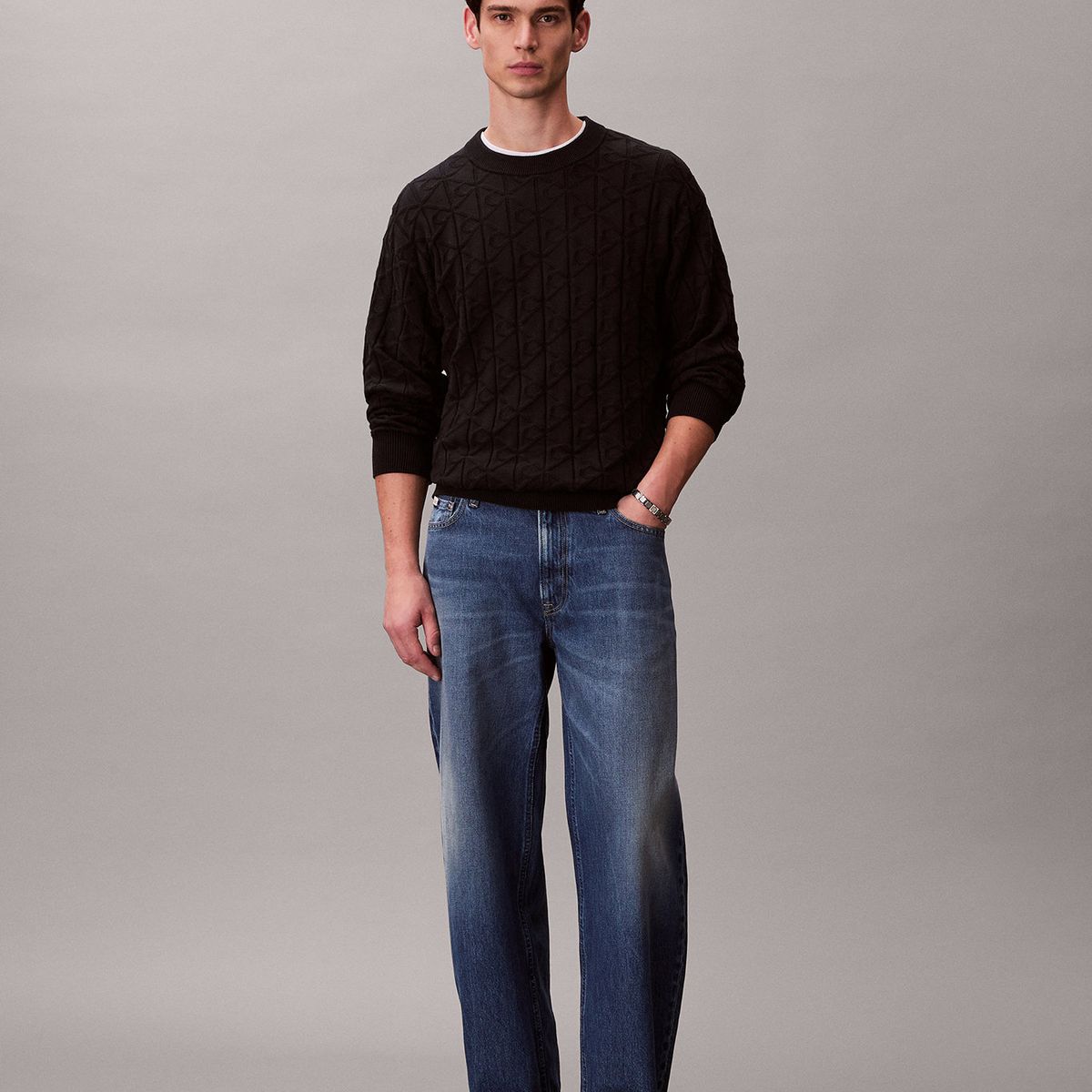 CALVIN KLEIN - Sweater con Textura Monograma Negro Calvin Klein
