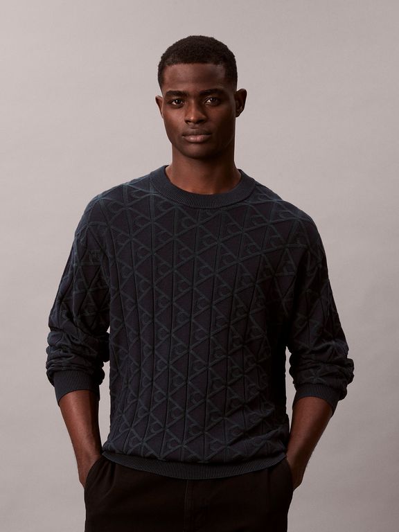 CALVIN KLEIN Sweater con Textura de Monograma Negro
