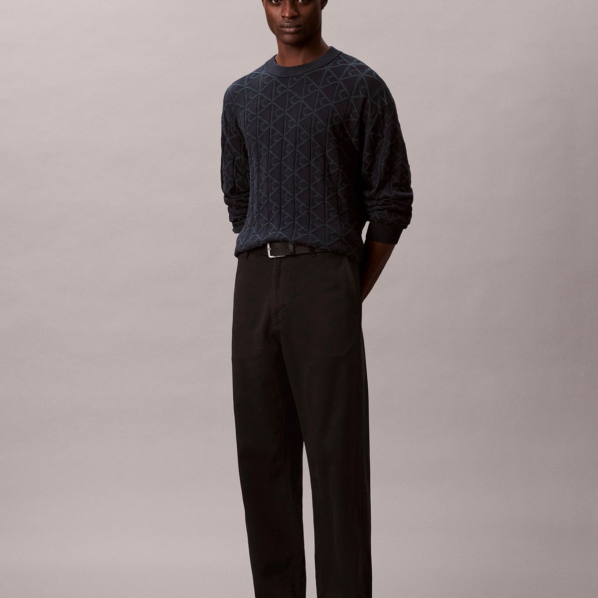 CALVIN KLEIN - Sweater con Textura de Monograma Negro Calvin Klein
