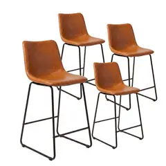 VENHOOUSE - Pack 4 Taburetes Pisos Bar Sillas Altas Metal Cuero Respaldo Cocina Burgos Caramelo