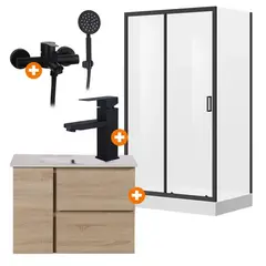 DOER - Combo Baño Cabina 120x90 + Vanitorio Colgante + Grifería Completa