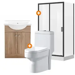 DOER - Combo Baño Completo Cabina 120x90 + Vanitorio Lenga + WC One Piece