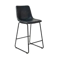 VENHOOUSE - Taburete Piso Bar Silla Alta Metal Cuero Respaldo Cocina Burgos Negro