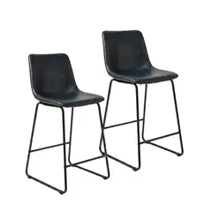 VENHOOUSE - Pack 2 Taburetes Pisos Bar Sillas Altas Metal Cuero Respaldo Cocina Burgos Negro