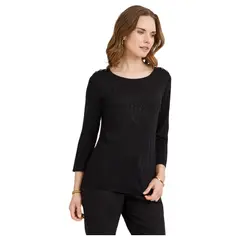 LORENZO DI PONTTI - Polera Escote Redondo Manga 3/4 Mujer Negro