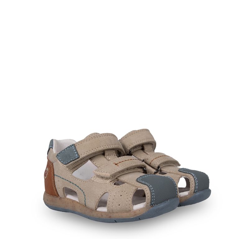Sandalia Niño Cerrada Doble Velcro Beige
